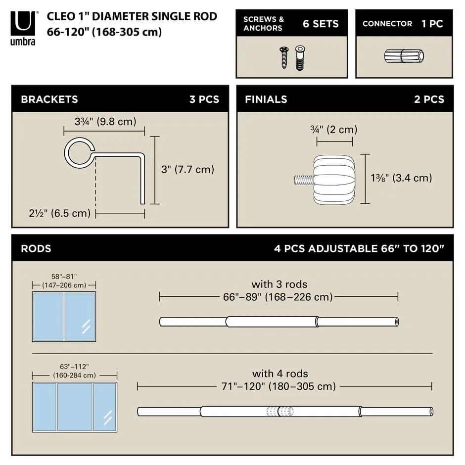 Bastone per tende nero opaco in acciaio regolabile 168 - 305 cm Cleo – Umbra