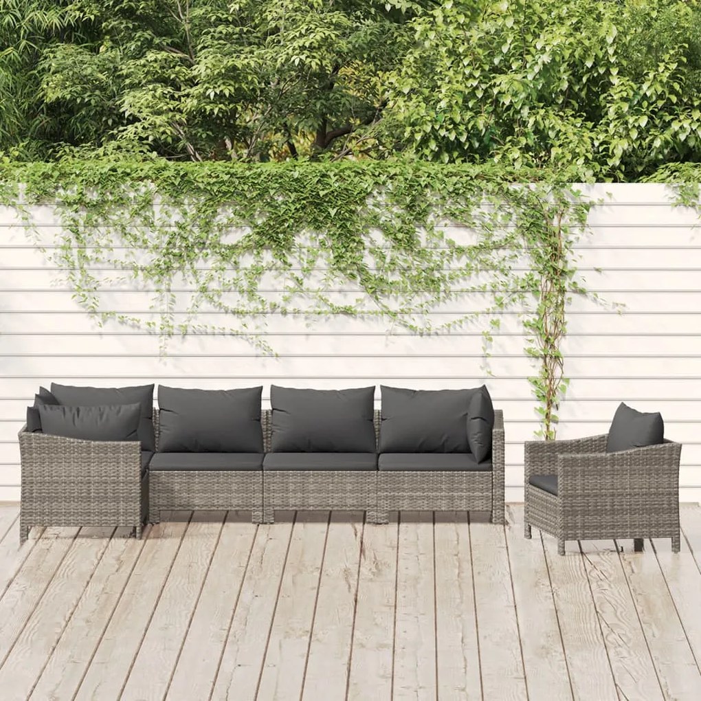 Set divani da giardino 6 pz con cuscini in polyrattan grigio