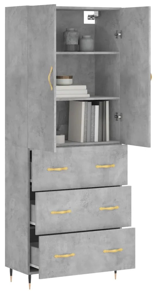 Credenza Grigio Cemento 69,5x34x180 cm in Legno Multistrato