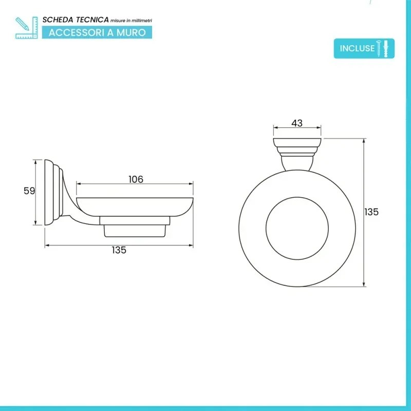 Porta sapone a muro in vetro satinato con supporto cromato Facile