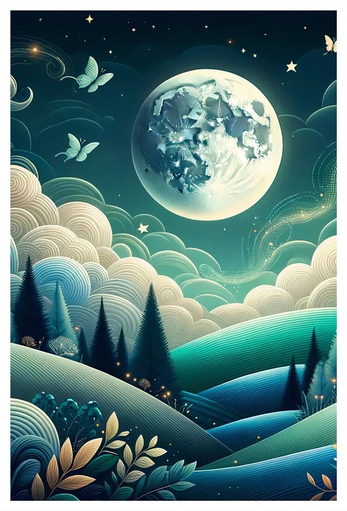 Quadro su tela – Natura fiabesca con luna piena
