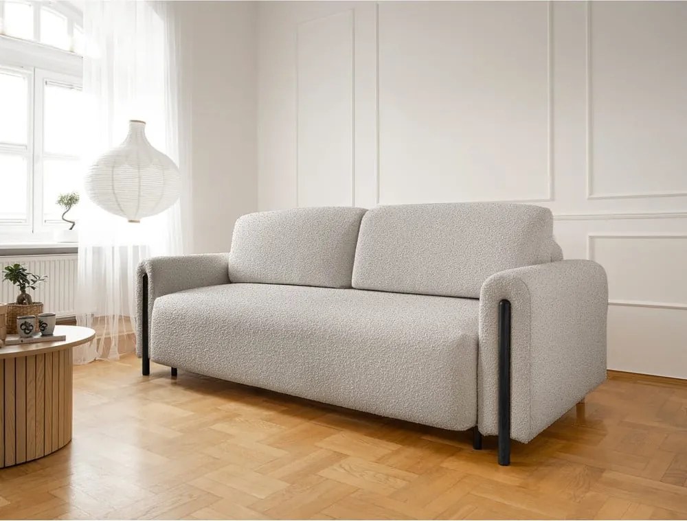 Divano greige allungabile/con contenitore e rivestimento in bouclé 244 cm Arcadova – ELTAP