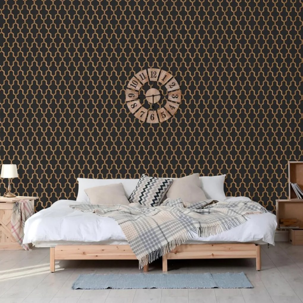 Carta Da Parati Geometric Nero E Oro /