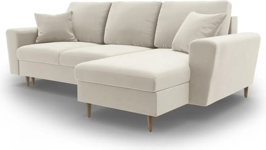 Divano angolare beige allungabile e con contenitore con rivestimento in velluto Kyoto – Cosmopolitan Design