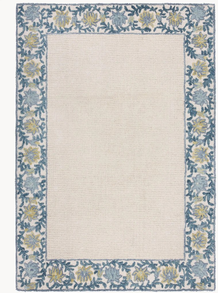 Tappeto in lana a pelo corto fatto a mano Myla Floral Frame