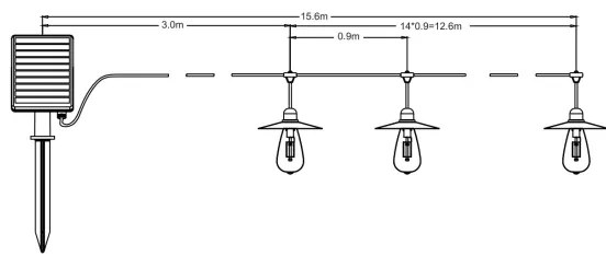 Catena LED solare 15xLED/0,2W/3,7V 15,6 m 3000K IP44 2400 mAh