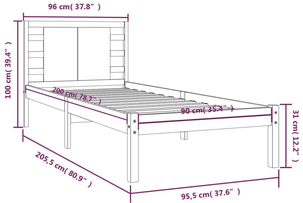 Giroletto Bianco in Legno Massello di Pino 90x200 cm