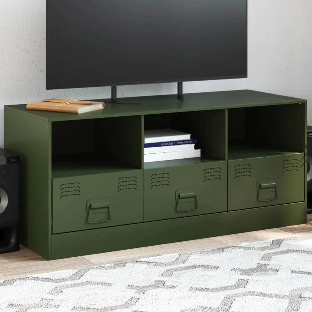 Mobile tv verde oliva 99x39x44 cm in acciaio