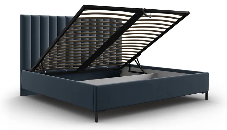 Letto matrimoniale imbottito blu scuro con contenitore con griglia 200x200 cm Casey - Mazzini Beds
