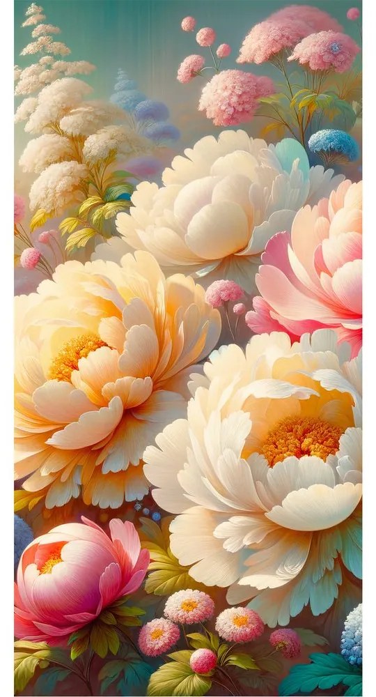 Quadro su tela – Peonie colorate in piena fioritura