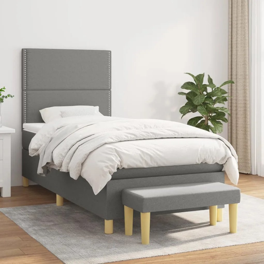 Giroletto A Molle Con Materasso Grigio Scuro 100x200 Cm Tessuto /