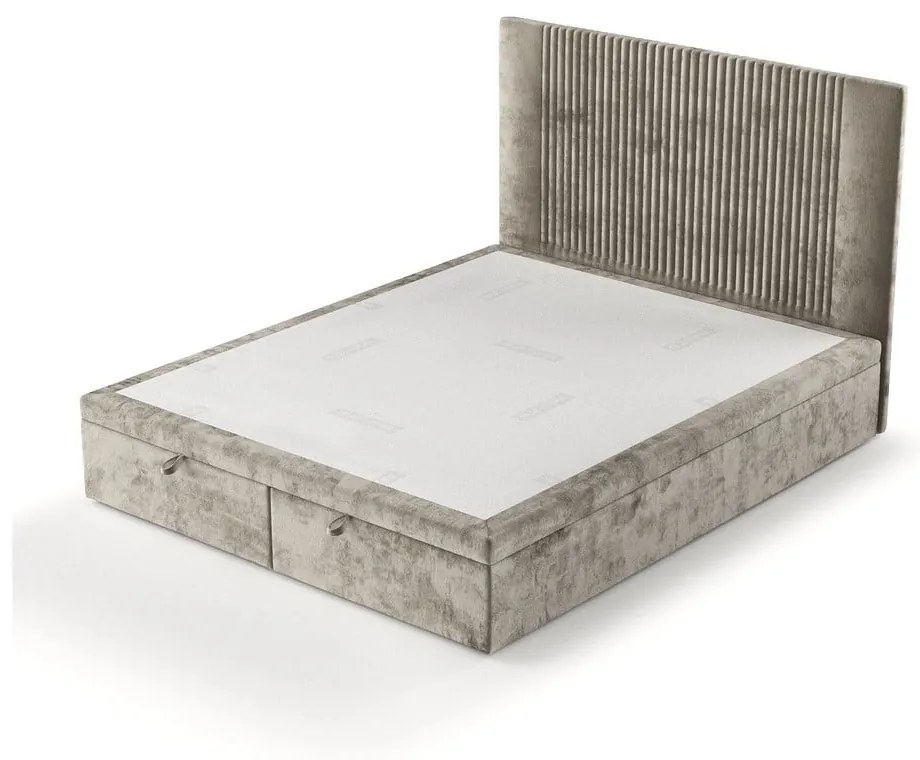 Letto matrimoniale imbottito beige con spazio contenitivo 200x200 cm Mavel - Maison de Rêve