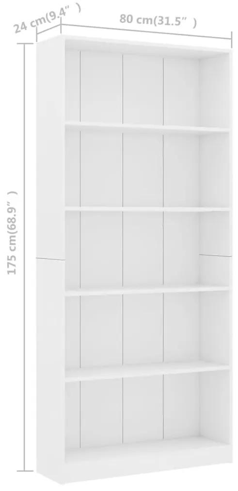 Libreria a 5 Ripiani Bianca 80x24x175 cm in Legno Multistrato