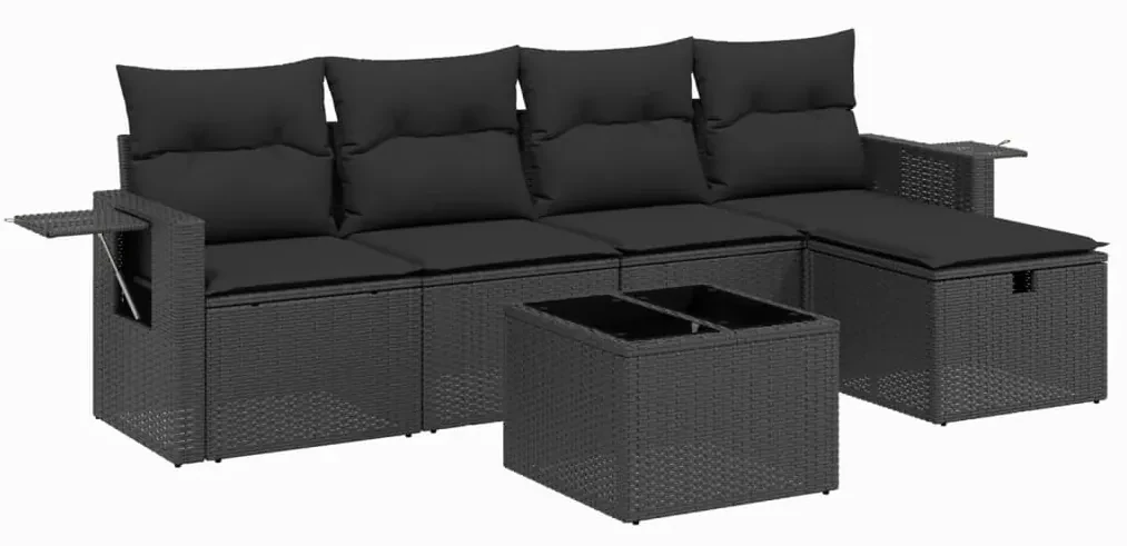 Set divano da giardino 6 pz con cuscini nero in polyrattan
