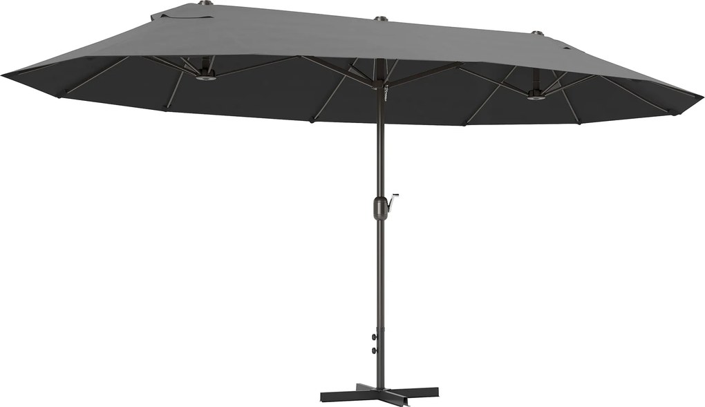 Ombrellone Doppio a 12 Stecche 455x265x238 cm con Base a Croce e Manovella in Acciaio e Poliestere Grigio...