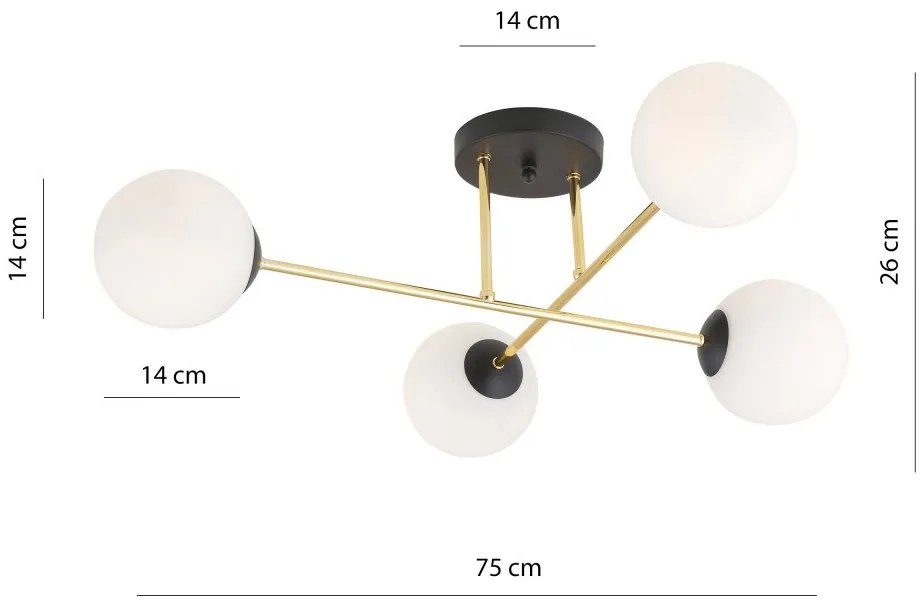 Lampadario da Soffitto MAGNUM 4 in Acciaio e Vetro 4xE14 Colore del corpo Nero e Oro