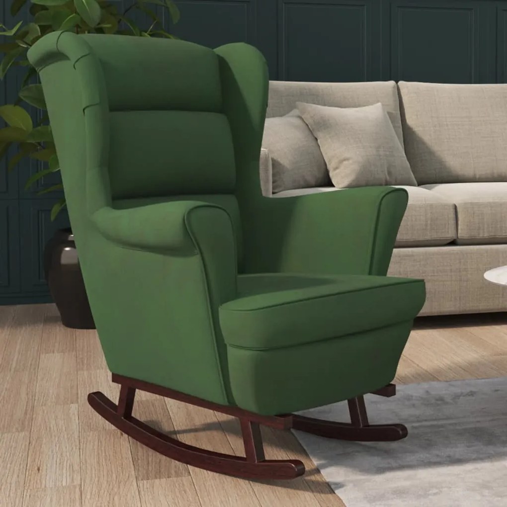 Sedia A Dondolo Con Gambe İn Legno Di Hevea Verde İn Velluto /
