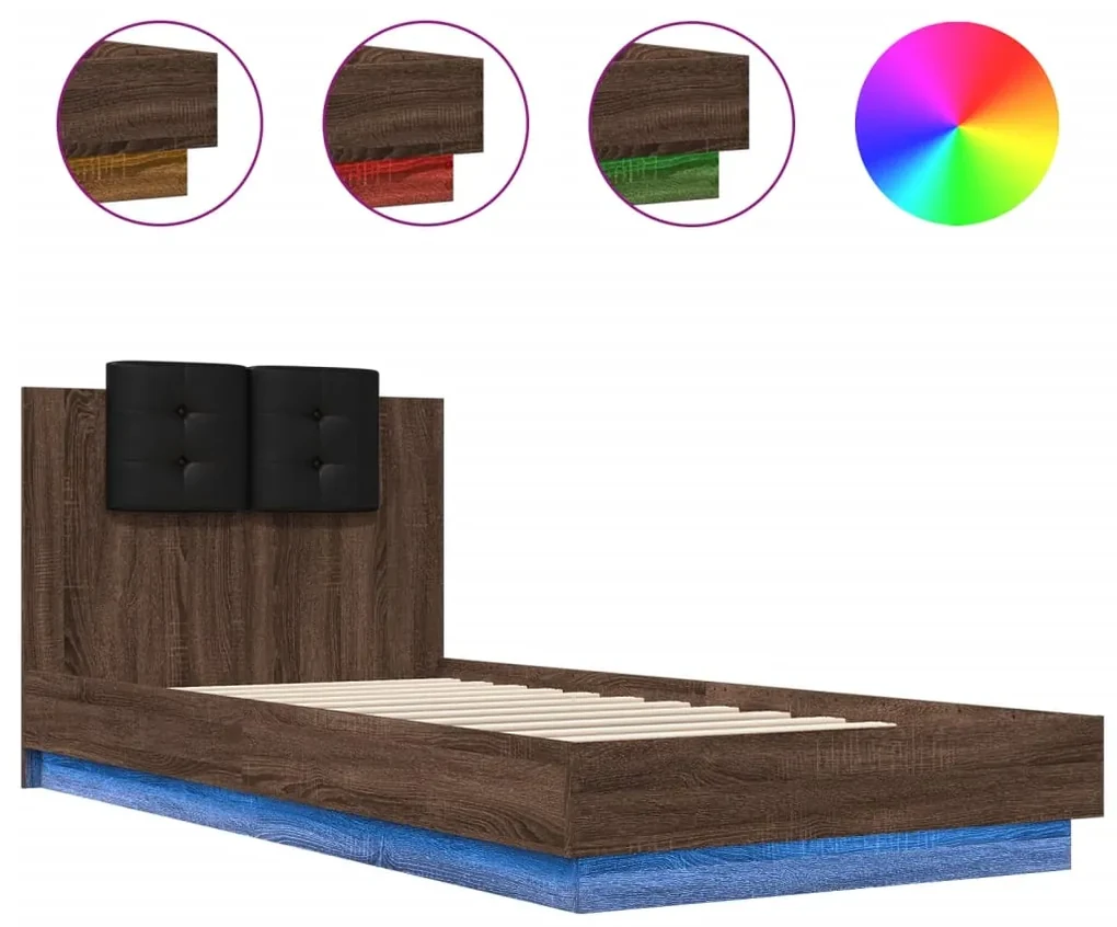 Giroletto con testiera e led rovere marrone 90x200 cm