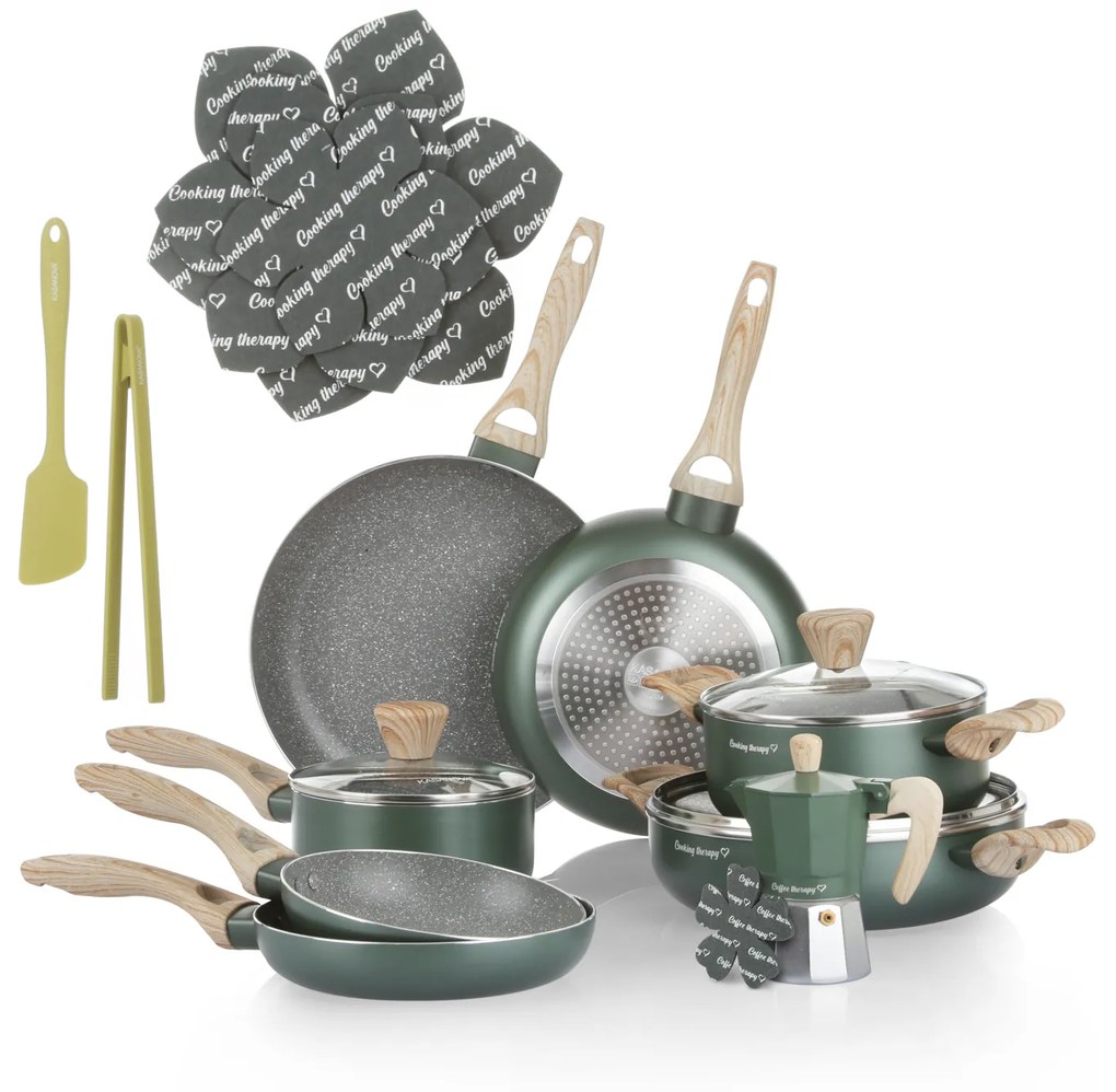 Batteria pentole 16 pezzi scritta Cooking Therapy