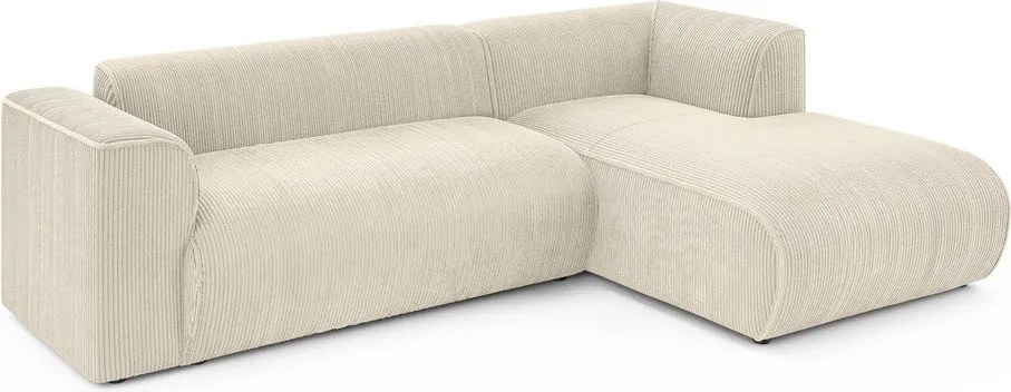 Divano angolare beige (con penisola a destra/con chaise lounge) con rivestimento in velluto a coste Merid – Ropez