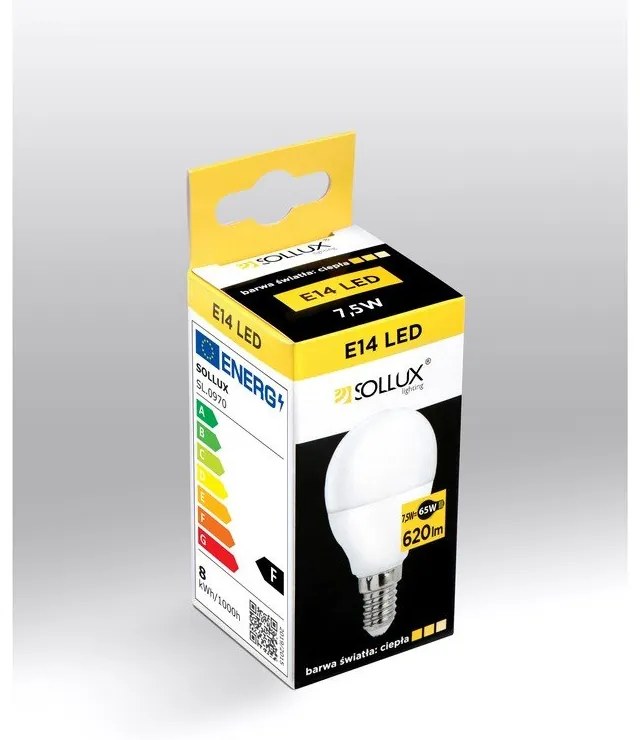 Lampadina LED con luce bianca calda con presa E14, 7,5 W – Sollux