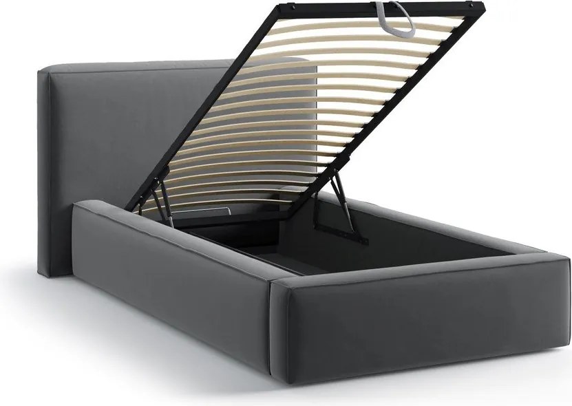 Letto singolo imbottito grigio con contenitore con rete inclusa 90x200 cm Jodie – Micadoni