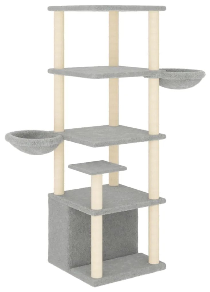 Albero per gatti con tiragraffi in sisal grigio chiaro 147 cm