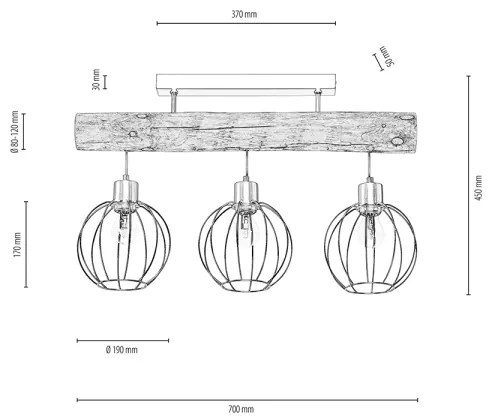 Spot-Light DO6977304 - Lampadario a plafone BERIS 3xE27/25W/230V pino