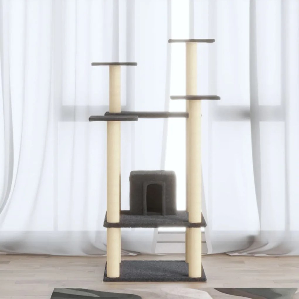 Albero Per Gatti Con Tiragraffi İn Sisal Grigio Scuro 110 Cm /