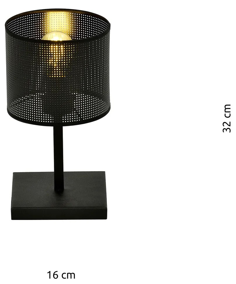 Lampada Da Tavolo Industrial 1 Luce Cigno In Acciaio Nero E Paralume A Cilindro
