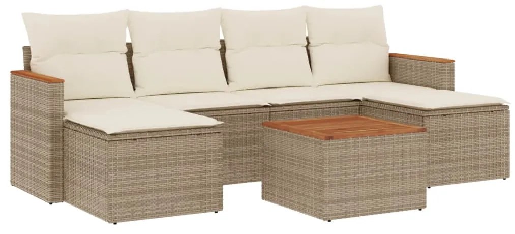 Set Divani da Giardino 7 pz con Cuscini Beige in Polyrattan