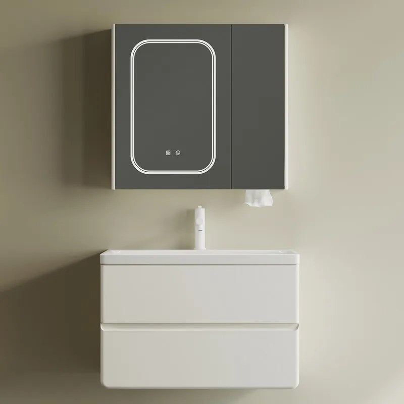 Mobile bagno 80 cm color bianco crema lavabo integrato | KAM-SM80 - KAMALU