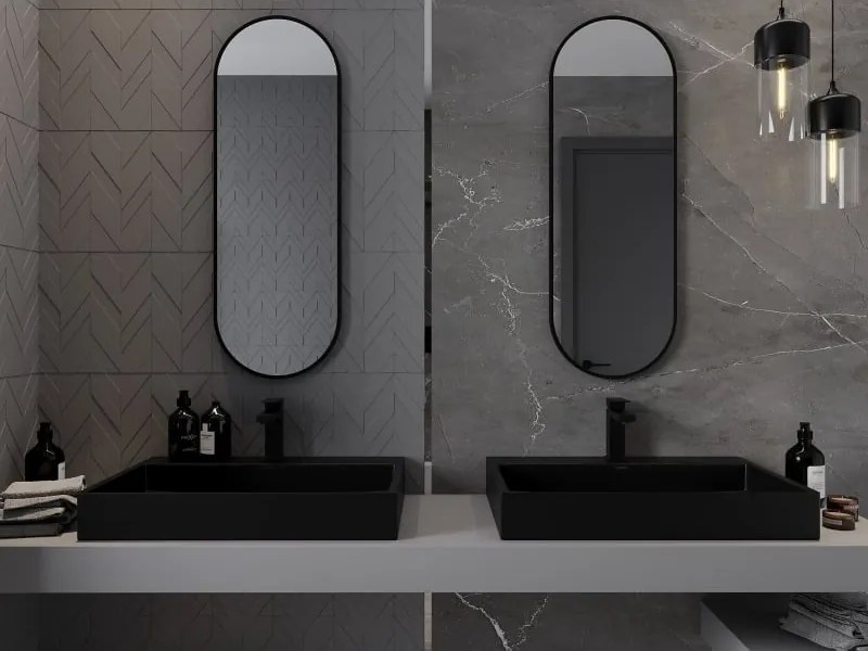Mexen Loft specchio da bagno ovale 100 x 35 cm, cornice nera - 9851-100-035-000-70