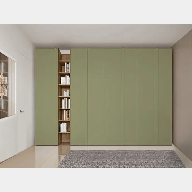 Armadio con maniglia a tutta altezza con ante battenti e libreria disponibile in 2 misure