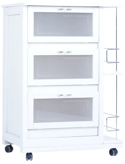 Carrello con ante a ribalta e portabottiglia LANDHELL Bianco