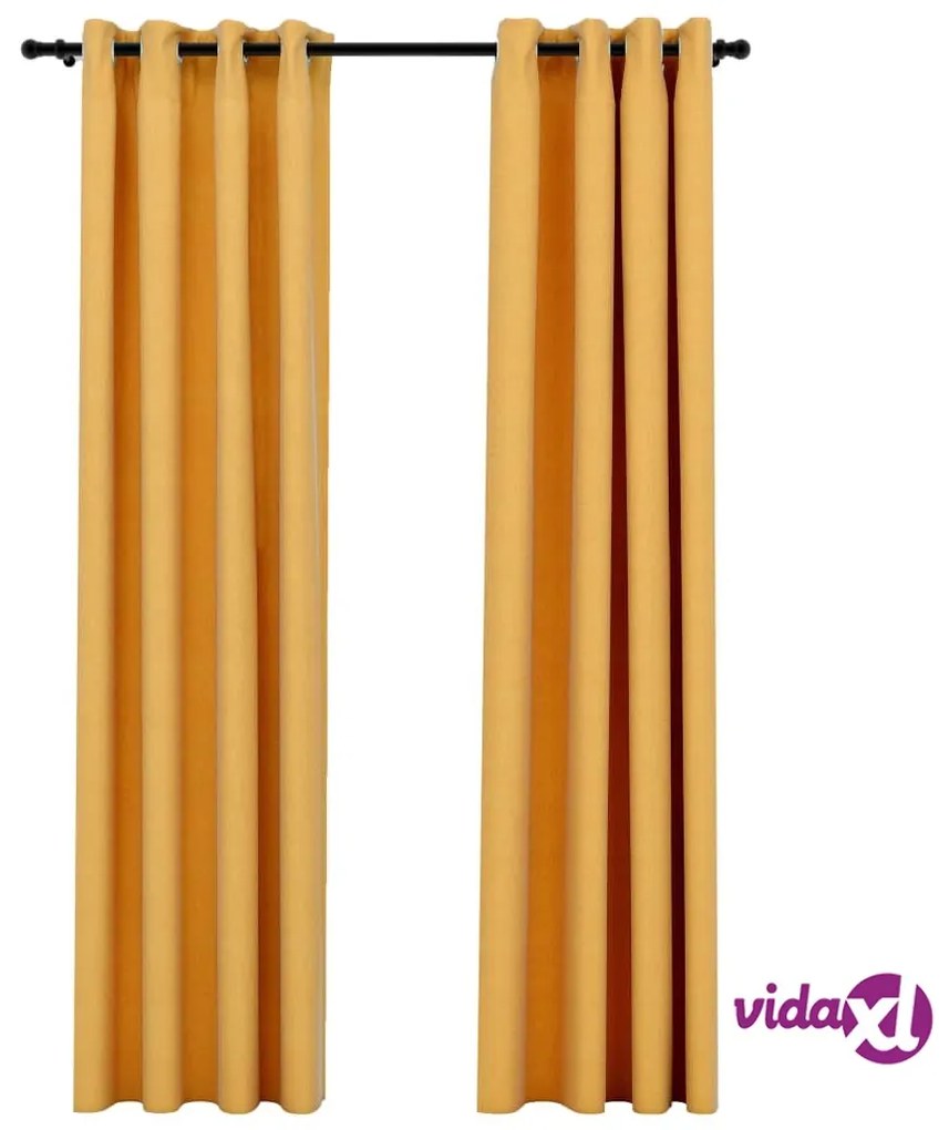 vidaXL Tende Oscuranti Effetto Lino con Occhielli 2pz Gialle 140x225cm