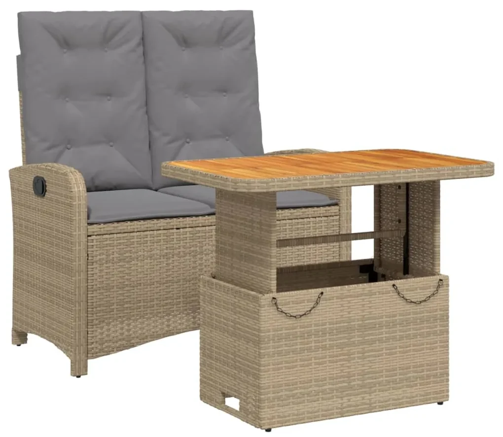 Set da pranzo da giardino 2 pz con cuscini beige in polyrattan