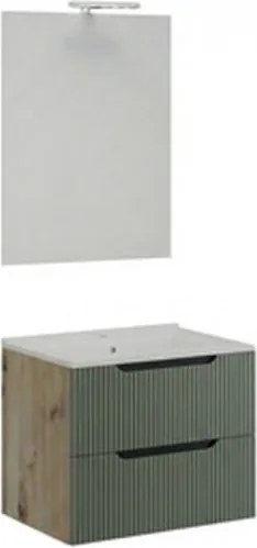 Mobile Bagno Sospeso Comfort 2 Cassetti Cannettato 60 Cm Rovere Verde Salvia