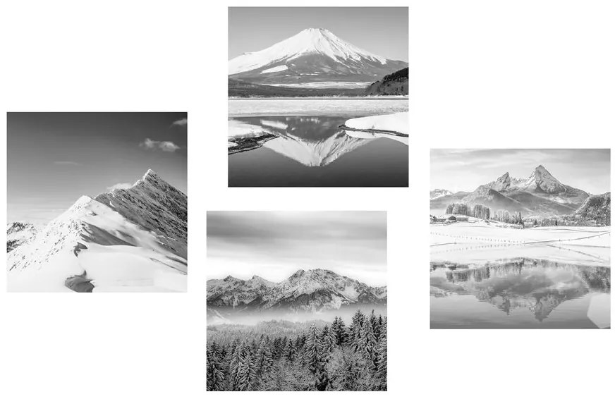 Set di quadri – Montagne innevate in bianco e nero