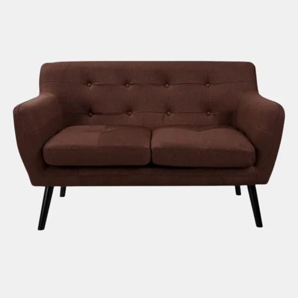 Divano 2 Posti Ellen L130 cm in Tessuto con Gambe Legno - Marrone