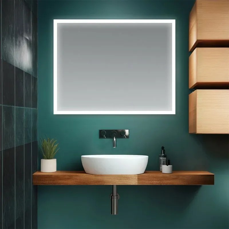 Specchio bagno 80x60 cm reversibile con cornice LED bianco naturale