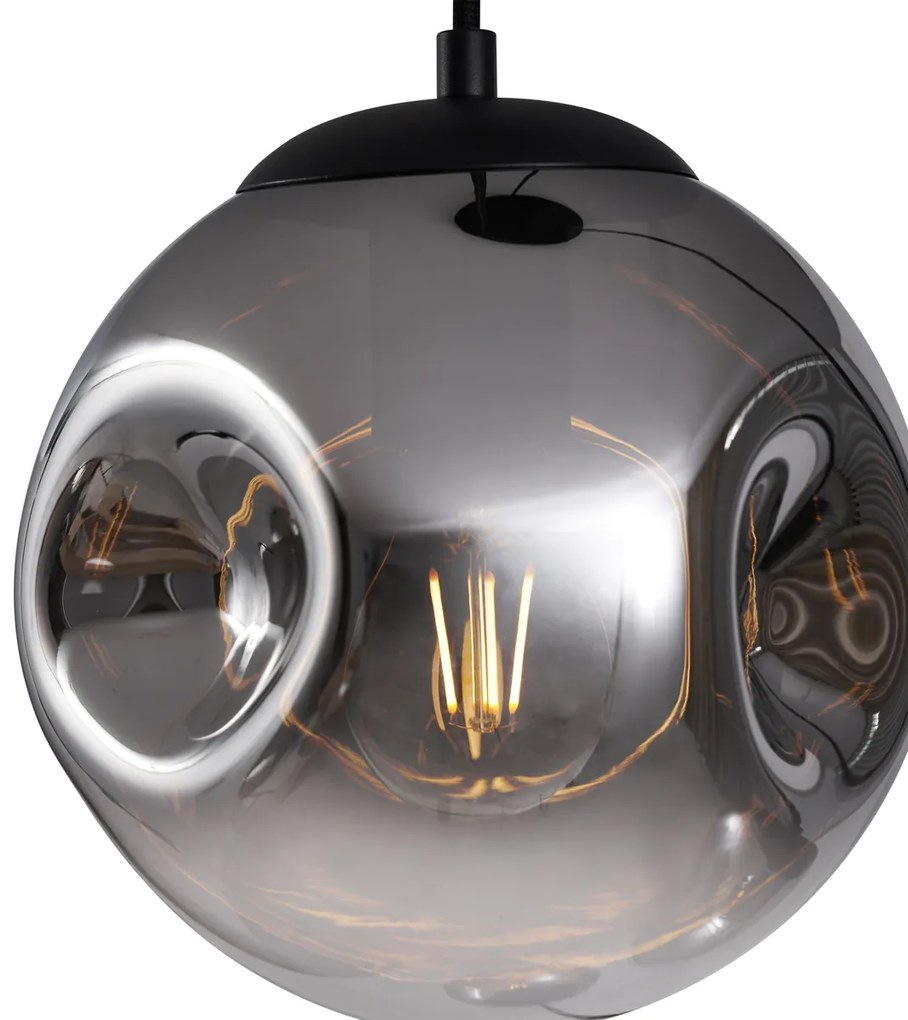 Lampada a Sospensione Art Déco Nera con Placca da Soffitto Ovale e Vetro Fumè a 6 Luci - Douglass