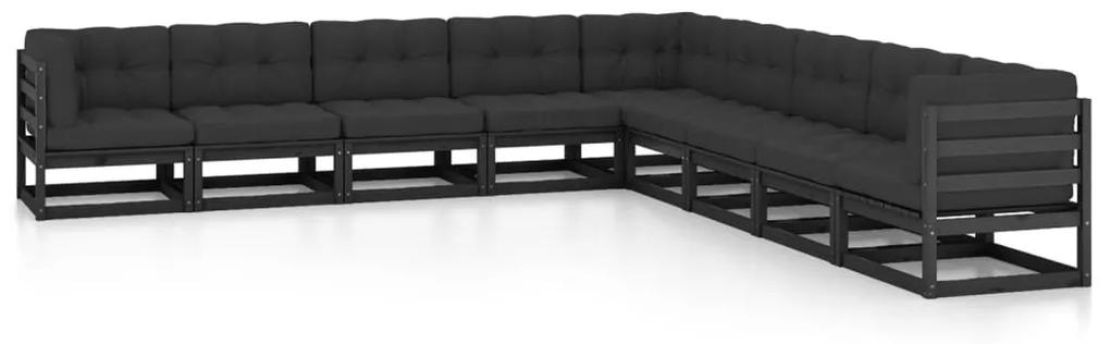 Set divani da giardino 9 pz con cuscini massello di pino nero