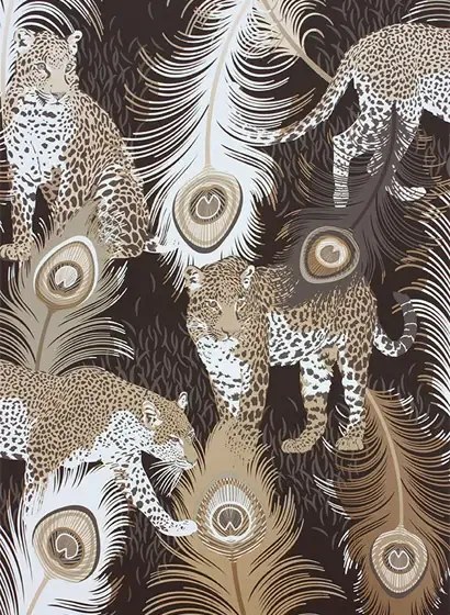 Matthew Williamson Carta da parati Leopardo - Black/ Metallic Antique Gold/ Taupe