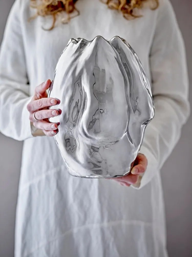 Vaso argentato in gres (altezza totale 29 cm) Bobby – Bloomingville