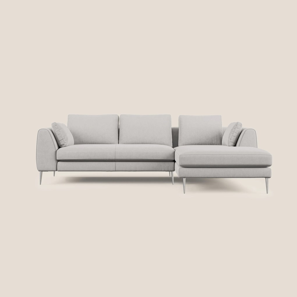 Plano divano moderno angolare con penisola in microfibra smacchiabile T11 grigio chiaro
