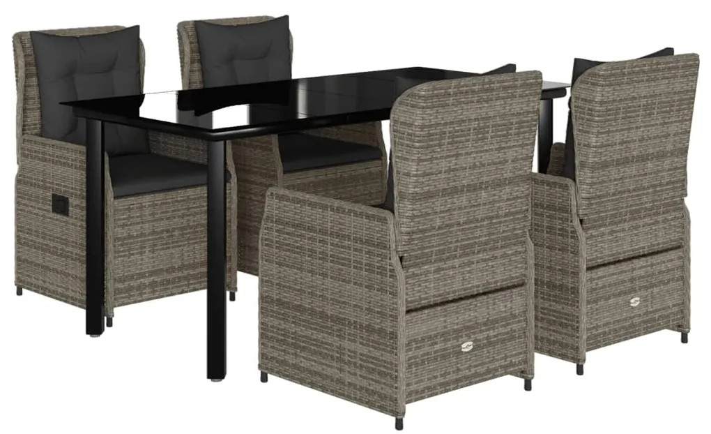 Set da pranzo da giardino 5 pz con cuscini in polyrattan grigio