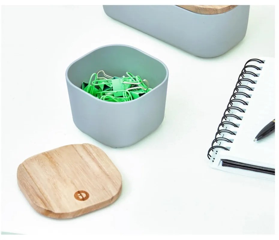 Scatola grigia con coperchio in legno di paulownia , 9 x 9 cm Eco - iDesign