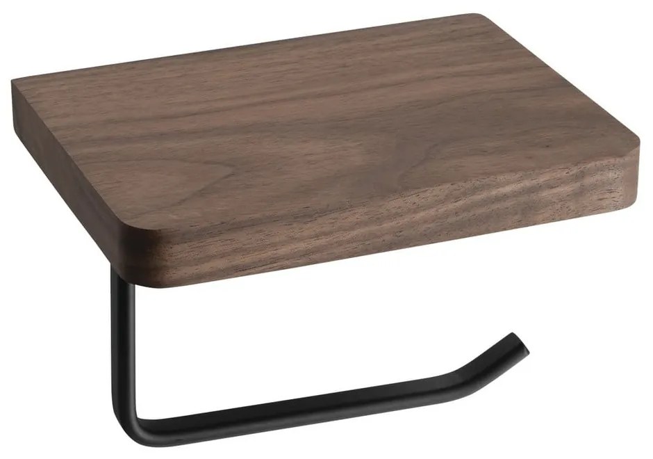 Porta carta igienica a parete in legno marrone con ripiano - Sapho