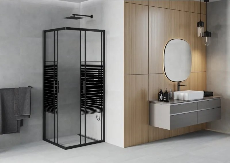 Mexen Rio cabina doccia quadrata 90 x 90 cm, bande nere, nero - 860-090-090-70-20